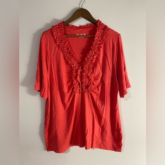 Cato - Coral Ruffle Neckline Modal Top - Picture 1 of 8